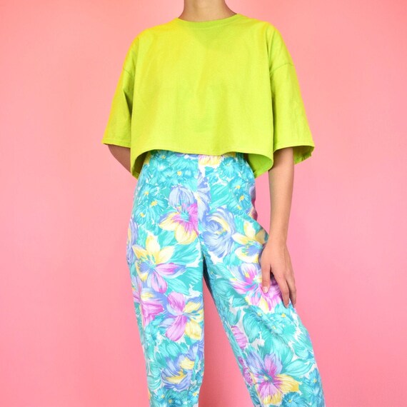 vintage 80s teal tropical pants