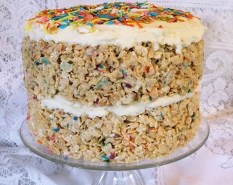 Rice Krispie - Rice Krispie Treats - Birthday Cake with Sprinkles!  - Birthday - Party - Anniversary - Shower - Someone Special - Gift