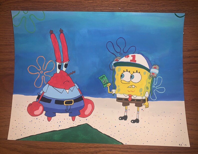 SpongeBob Am I a Pretty Girl Painting | Etsy