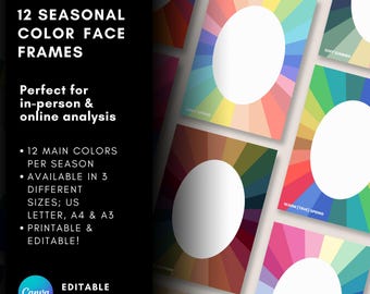 12 Seasonal Color Face Frames | Printable PNG, PDF + Canva Editable | Color Analysis Tool for Stylists, Consultants & Enthusiasts