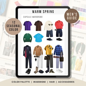 Men's True Warm Spring Guide | 12 Seasonal Analysis Kit & Personal Color Digital Tool | Tips on Palette, Styling Hair Color, Accessories PDF
