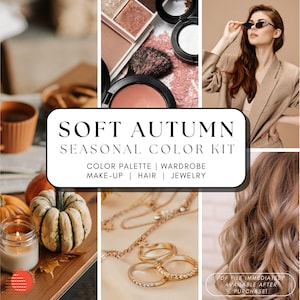 Soft Autumn Seasonal Color Guide | 12 Seasons Online Personal Color Analysis | Soft Autumn Palette, Styling, Make Up, Hair Color, Jewelry