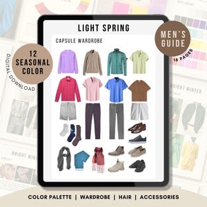 Men's Light Spring Guide | 12 Seasonal Analysis Kit & Personal Color Digital Tool | Tips on Palette, Styling Hair Color, Accessories PDF