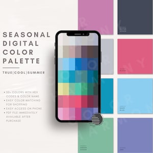 True Cool Summer Color Palette | Digital Swatch Fan Instant Download | Seasonal Color Analysis, Armocromia, Wardrobe & Shopping Guide