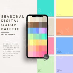 Paleta de colores primaverales claros / Muestras digitales en abanico Descarga instantánea / Análisis de colores de temporada, Armocromia, guardarropa y guía de compras / Código HEX