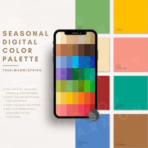 Palette de couleurs printanières vraiment chaudes | Téléchargement instantané d'échantillons de nuances numériques | Analyse des couleurs saisonnières, Armocromia, Garde-robe et guide d'achat | HEXAGONAL
