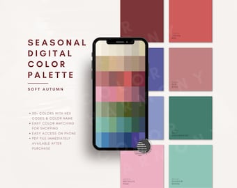 Weiche Herbst-Farbpalette: Digitaler Swatch-Fächer mit HEX-Codes und Farbnamen | 12-Saison Farbsystem PDF Digital Download