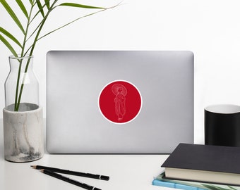 Vinyl sticker drawing in white Geisha pencil on Japanese flag red 10 centimeters to decorate his computer or furniture