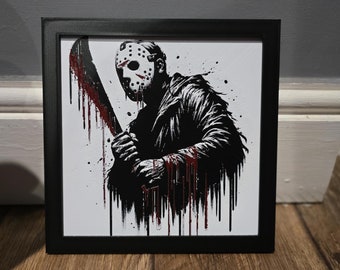 Cuadro enmarcado de Jason Voorhees de la película de terror Viernes 13, impreso en 3D, regalo de Halloween.