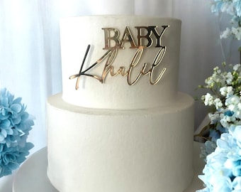 Acrylic Custom Cake Charm, Baby Shower Cake Decor, Script Font, Cursive, Block Lettering, Anniversary, Baptism Cake, Birthday Cake Charm