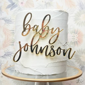 Cake Charm | Custom Acrylic Name Plate | Baby Shower Cake Decor | Cake Accessory | Personalized Name Plaque | Gold Acrylic Name |Cake Topper