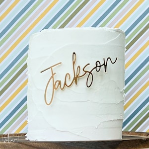 Cake Name Plate | Mirror Acrylic Cake Charm | Wedding Cake Charm | Birthday Cake Decoration |  Personalized Name Plaque | Cake Topper | Gold