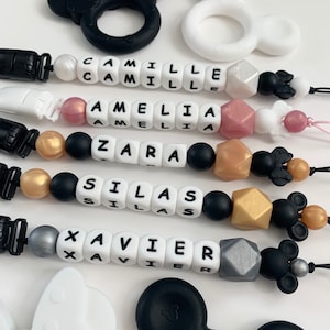 Personalized Metallic Gold Silver Rose Pearl Mickey Minnie Pacifier Clip