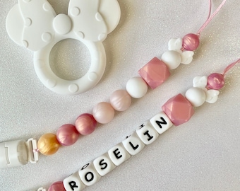 Minnie Baby Girl Rose Gold Personalized Pacifier Clip