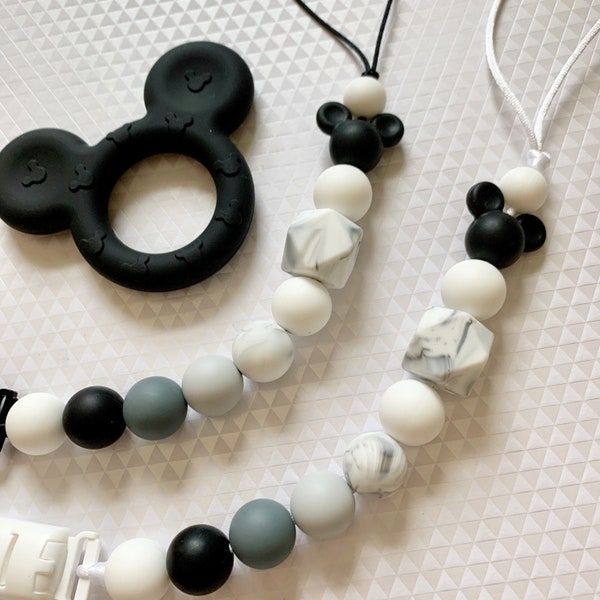 Marble Mickey Minnie Pacifier Clip