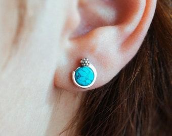 Turquoise stud earrings. Natural real gemstone. Chakra healing.