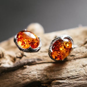 Örhängen i baltisk bärnsten: Vintage smycken i sterlingsilver