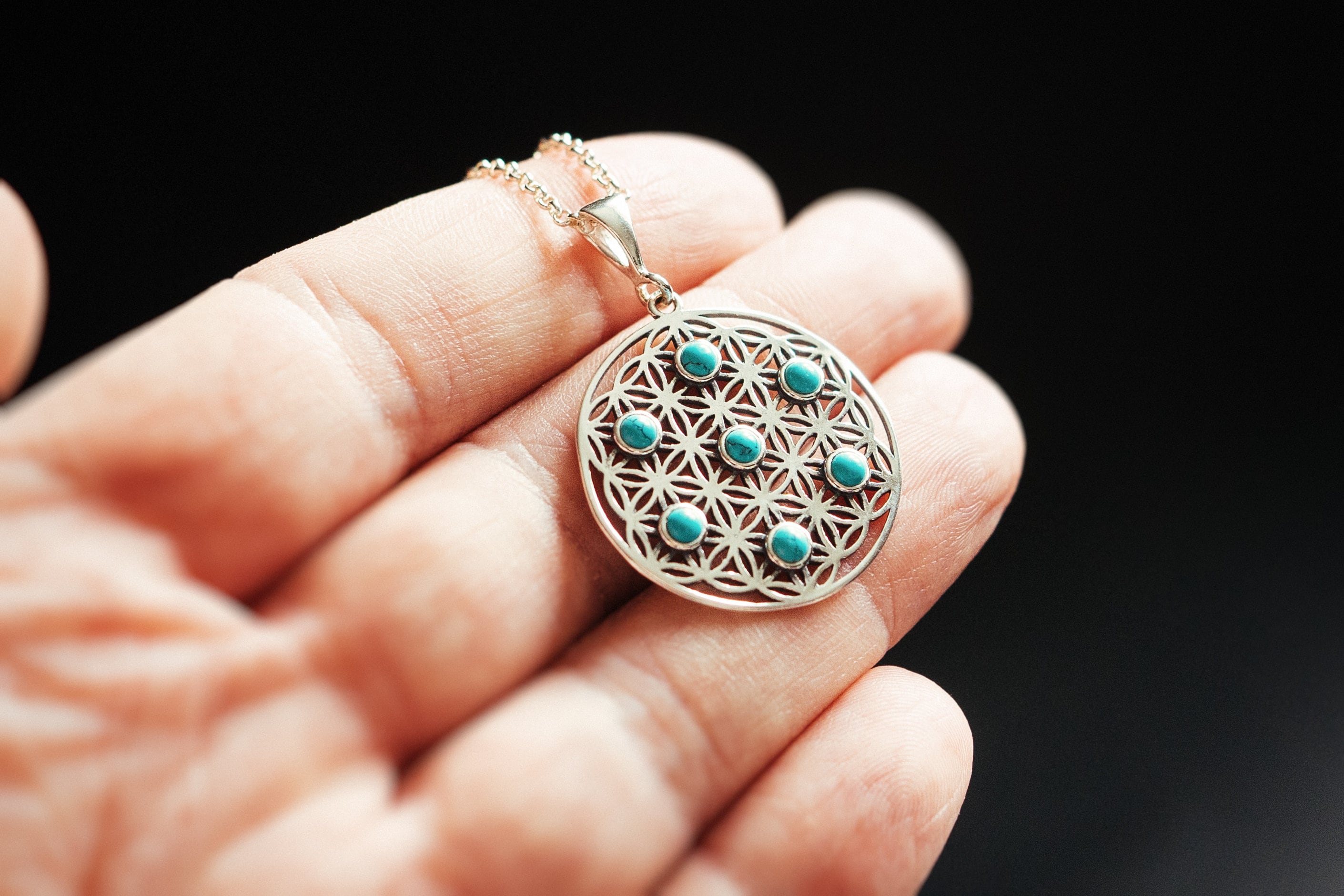 Jeweloporium Collana Artigianale In Argento 925 Con Pietre Naturali: Ambra, Turchese, Onice E Perla - Stile Boho - 3