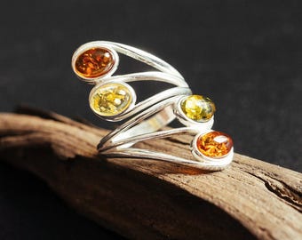 Lot De 5 Bagues En Argent 925 Et Ambre De La Baltique - Animaux & Insectes, Cabochon
