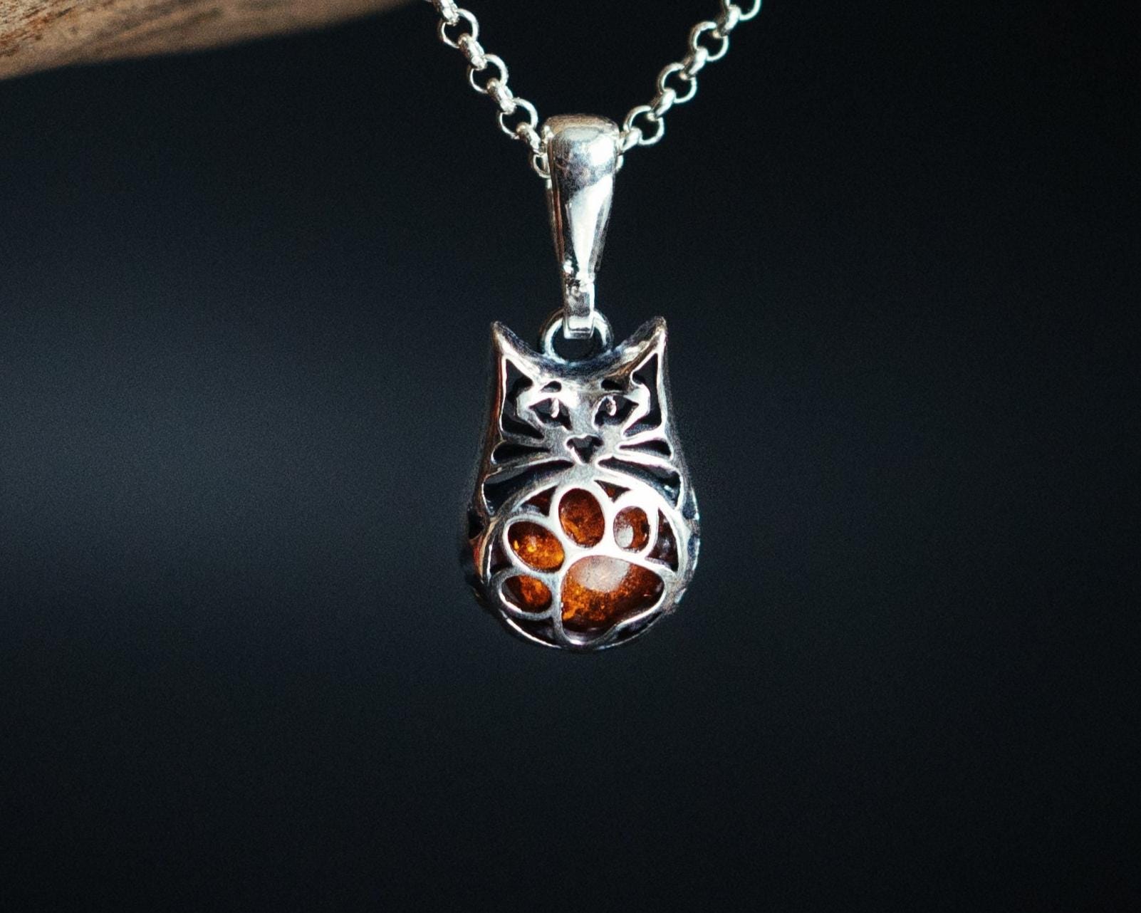 琥珀のペンダント猫 - Etsy 日本