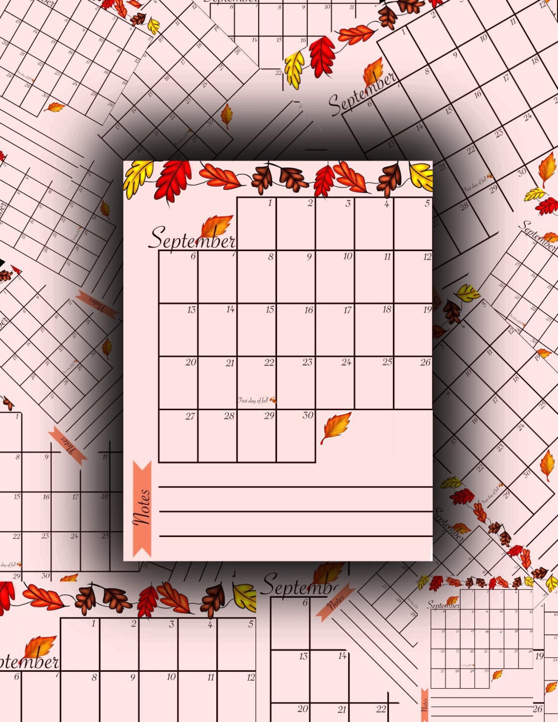 Printable monthly calendar Fall themed digital planner | Etsy