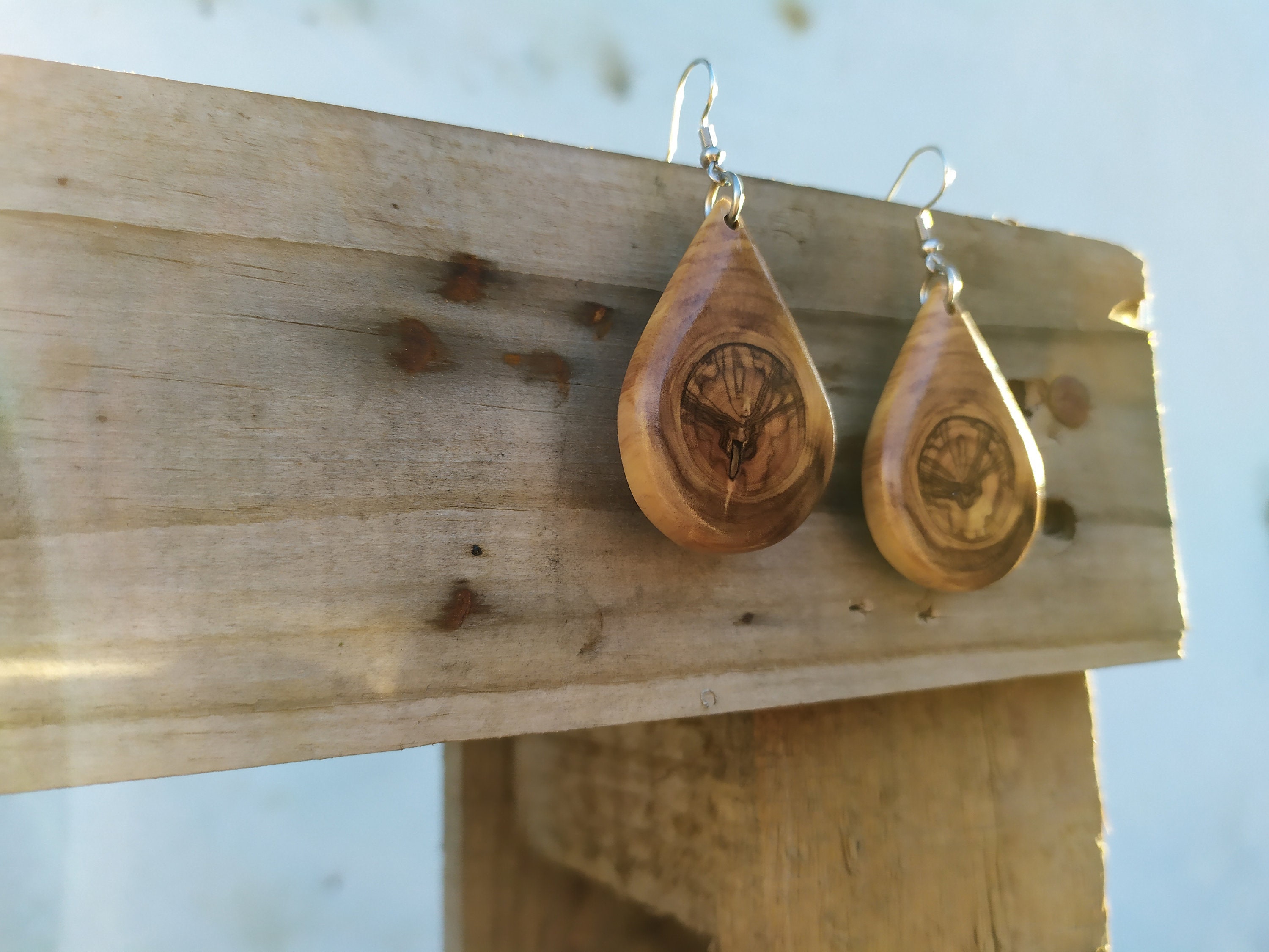 Wooden teardrop earrings from olive wood Etsy