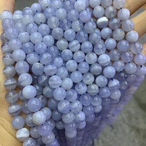 Natural Blue Lace Agate Beads 6mm 8mm 10mm Gemstone Round Blue Beads Lace Agate Bead 15.5 Inch Strand AAA