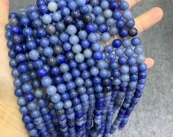Naturliga blå aventurinpärlor 6 mm 8 mm 10 mm blå ädelsten runda lösa pärlor för smyckestillverkning sträng 15,5" Garde AAA