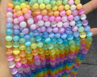 Natural Selenite Round Bead Selenite Loose Beads Gemstone Beads Rainbow Multi Color Selenite Gemstone Loose Bead 6mm 8mm 10mm 15.5 Inch AAA
