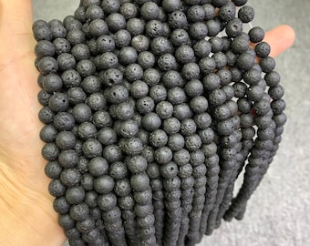 Natural Black Lava Beads 6mm 8mm 10mm Lava Beads Gemstone Round Loose Bead for Jewelry DIY Making Strand 15.5" Garde AAA