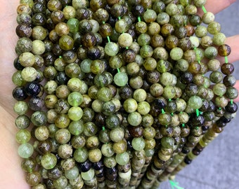 Natural Green Garnet Beads, Green Garnet Beads 6mm 8mm Gemstone Round Beads Smooth Tsavorite Garnet Stone 15.5 Inch Strand AAA