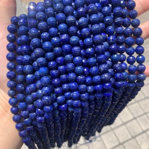 Natural Faceted Blue Lapis Round Beads 8mm Gemstone Round Loose Lapis Stone Beads for Jewelry DIY Making Strand 15.5&quot; Garde AAA