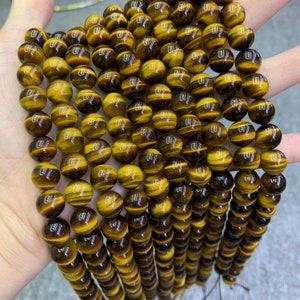Natural Yellow Tiger Eye Beads 6mm 8mm 10mm Gemstone Loose Beads Yellow Color Tiger Eye Bead for DIY Jewelry Making  15.5 Inch AAA