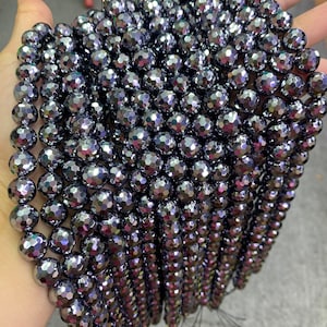 Natural Terahertz Faceted Bead Energy Silver TeraHertz Gemstone Bead Loose Terahertz Stone Beads 6mm 8mm 10mm 12mm 15.5 Inch AAA