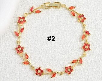 Luxury Camellia Flower Bracelet, Copper Inlaid Color Zircon Floral Bangle, Elegant Five Petal Botanical Jewelry  for Women