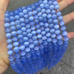 Natural Blue Selenite Round Bead Selenite Loose Beads Gemstone Beads Blue Selenite Gemstone Loose Bead 6mm 8mm 10mm 15.5 Inch AAA