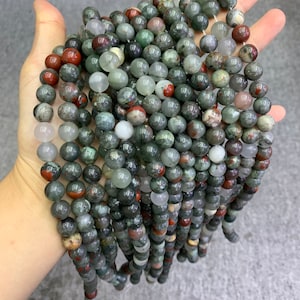 Natural African Blood Stone Beads, Blood Stone Crystal Beads 6mm 8mm 10mm Gemstone Round Beads Lace Bead 15.5 Inch Strand AAA