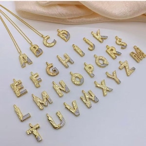Pingente inglês com 26 letras de cobre banhado a ouro 18K, joias faça você mesmo, acessórios artesanais, presentes faça você mesmo para mulheres (sem corrente)