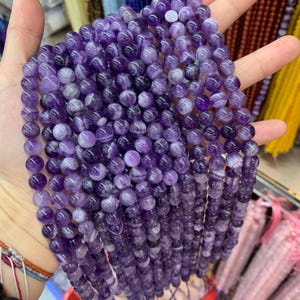 Natural Chevron Amethyst Beads 6mm 8mm 10mm Purple Gemstone Round Beads Loose Bead 15.5 Inch Strnd AAA