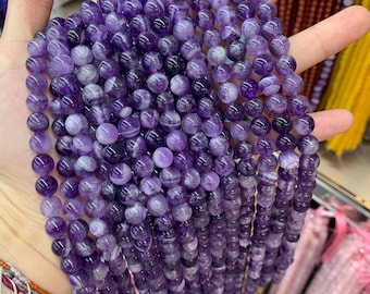 Natural Chevron Amethyst Beads 6mm 8mm 10mm Purple Gemstone Round Beads Loose Bead 15.5 Inch Strnd AAA