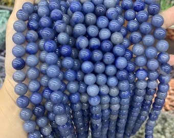 Naturliga blå aventurinpärlor 6 mm 8 mm 10 mm blå ädelsten runda lösa pärlor för smyckestillverkning sträng 15,5" Garde
