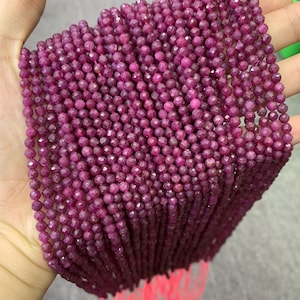 Natural Round Faceted Red Ruby 4mm Gemstones Loose Beads for Jewelry Making 15.5 Inch Strand AAA
