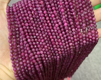 Natural Round Faceted Red Ruby 4mm Gemstones Loose Beads for Jewelry Making 15.5 Inch Strand AAA