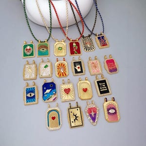 Ciondolo in stile boho, ciondolo quadrato smaltato con carte dei tarocchi, collana fai da te in oro (senza filo)