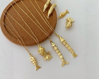 Brass Fish Pendant Fish Pendant Can Swing for DIY Necklace Making (No Chain)