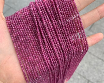 Natural Real Red Ruby Faceted Round Beads 2mm Micro Ruby Gemstone Loose Beads for Jewelry Making 15.5 Inch Strand AAA