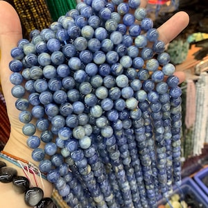 Natural Blue Kyanite Bead, Blue Kyanite Round Beads 6mm 10mm Blue Round GemStone 15.5 Inch Strand AAA