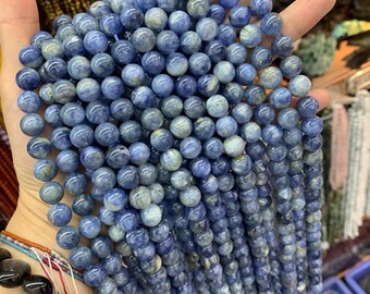 Perle en cyanite bleue naturelle, perles rondes en cyanite bleue 6 mm, 10 mm, pierre gemme ronde bleue, fil AAA de 15,5 pouces