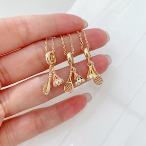 18K Gold Enamel Badminton Pendant, Badminton Shape Pendant Gifts DIY for Women Christmas Charms Pendant for Bracelet  (No Chain)