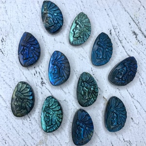 Labradorite Hand Carved Indian Head 1PC, Head Pendant, Indian Head Jewelry, Healing Crystal, Crystal Gift